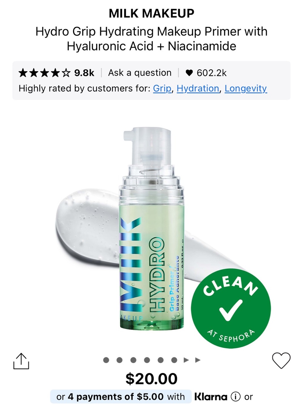 Milk Hydro Grip Hydrating Makeup Primer